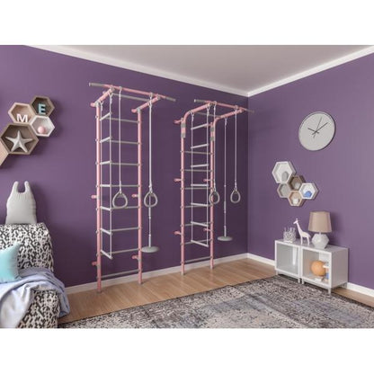 Mur de Gymnastique pour Enfants avec Espalier, Anneaux, Échelle et Balançoire PASTEL1 217*63*52.5 cm