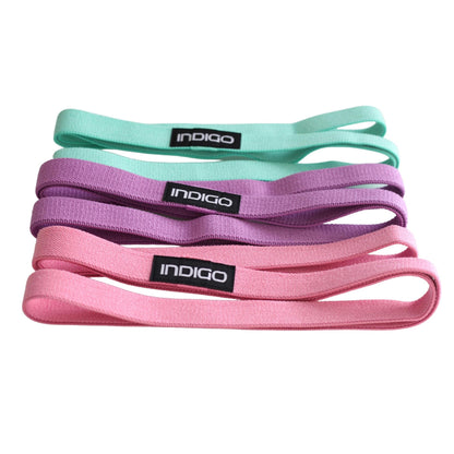 Bandas Elásticas de Tela 3 Niveles de Resistencias Larga INDIGO Púrpura-Rosa-Verde Claro