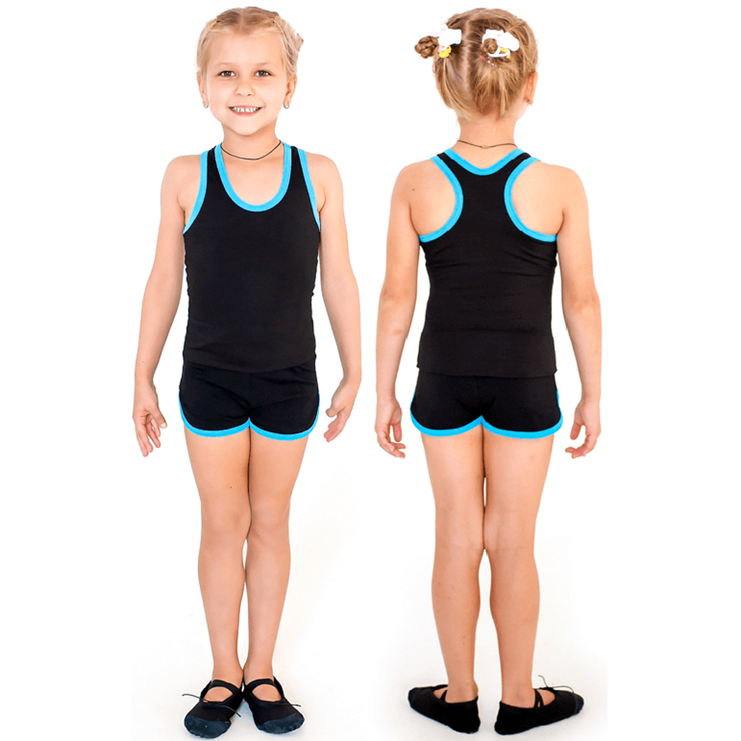 Short De Gymnastique Pour Filles Avec Bordure INDIGO Noir-Turquoise