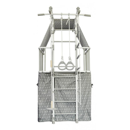 Salle de Gymnastique Murale pour Enfants avec Espalier, Anneaux, Échelle et Balançoire INDIGO PASTEL 226*115*156 cm